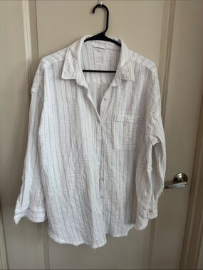 aerie White Gold-Striped Gauze Top